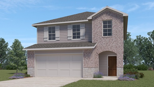 two story home with covered porch and two car garage