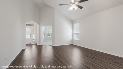 DR Horton San Antonio Riverstone at Westpointe 14032 brazos cove drive the hondo floor plan 2 story 2 car garage 2702 square feet living room with hard surface flooring and ceiling fan