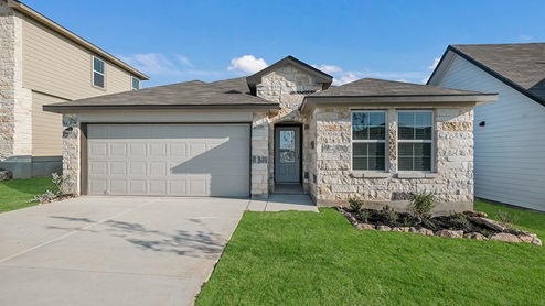 1 story home with 2 car garage and all stone front exterior