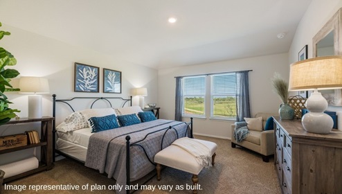 Floresville Links at River Bend New Construction Homes large cozy master bedroom with king bed