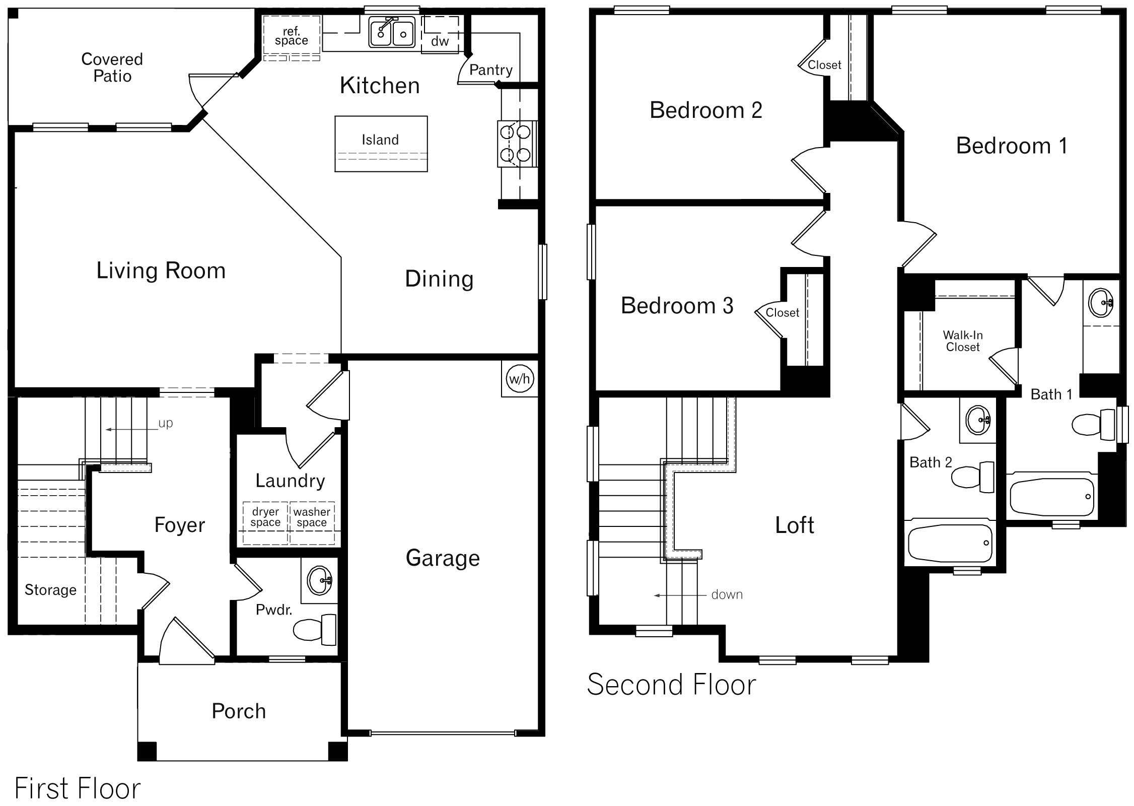The Swift Floor Plan two story home with siding front exterior and one car garage
