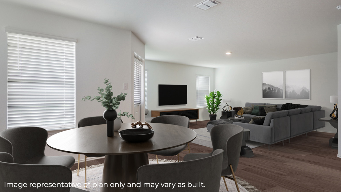 Open-concept dining and living area.