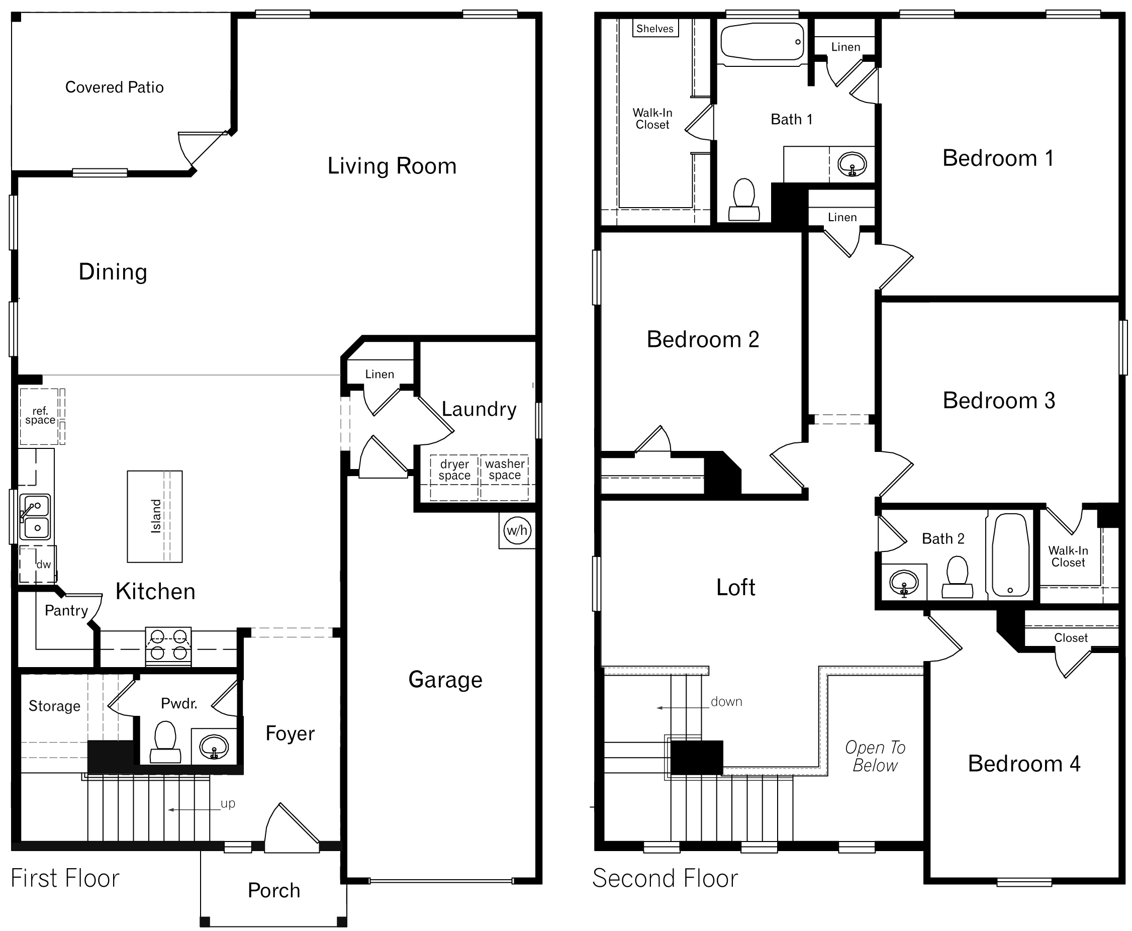 The Stanley floor plan two story home with classic exteriors and one car garage