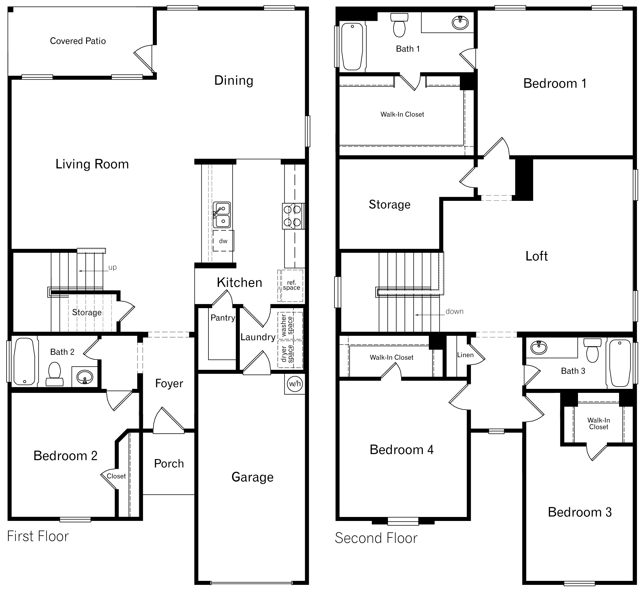 The Wolters floor plan with 3 front exterior, four bedrooms, three bathrooms and one car garage