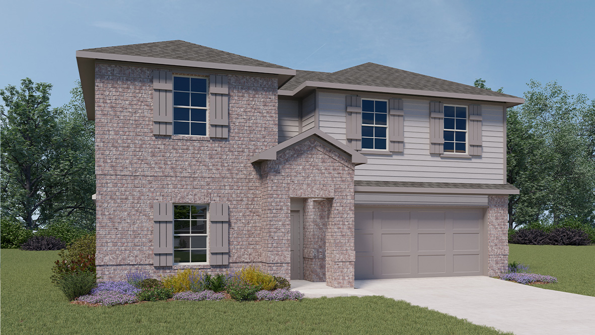 two story home with brick and siding exterior and two car garage
