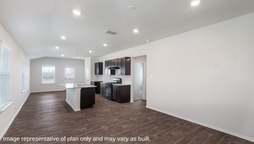 San Antonio Applewood New Construction Homes open concept living kitchen and dining area with kitchen islan
