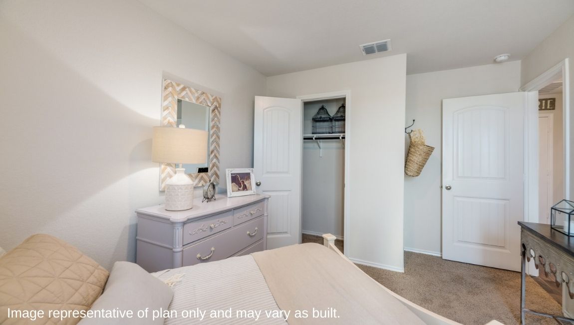 San Antonio Applewood New Construction Homes secondary bedroom twin bed side table closet