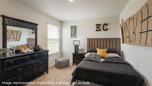 San Antonio Applewood New Construction Homes east central high school theme bedroom with black dresser black and gold full bed