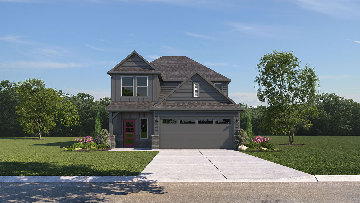 Jasmine Exterior Elevation Rendering of a two-story home in midtown reserve.