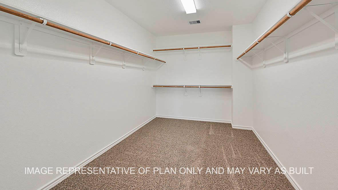 Kiawa primary walk-in closet with carpeted flooring.