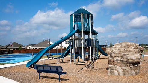Southern Pointe playground with slides and rock wall