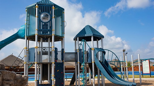 Southern Pointe playground with slides and rock wall