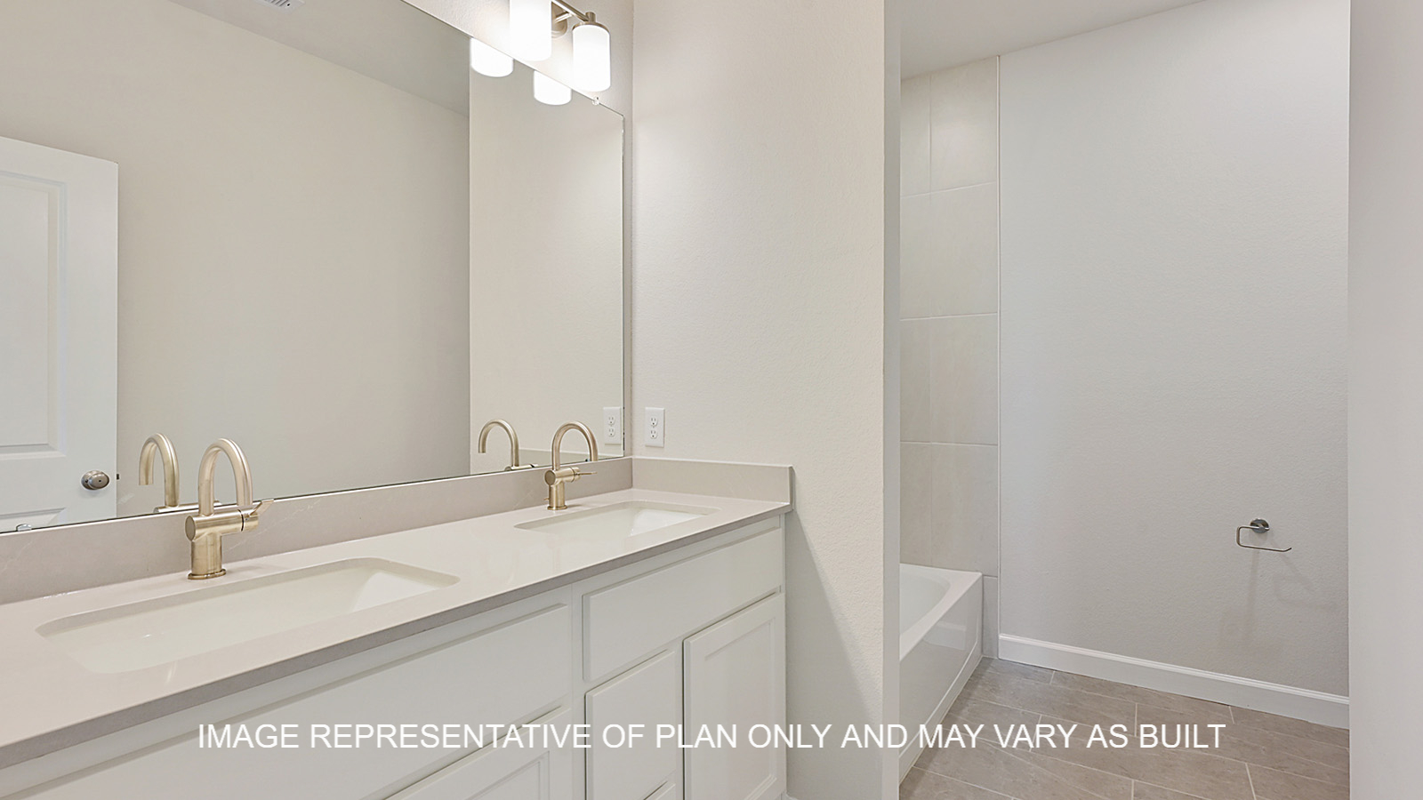 Oxford secondary bathroom with white cabinets, white quartz countertops and brushed nickel fixtures.