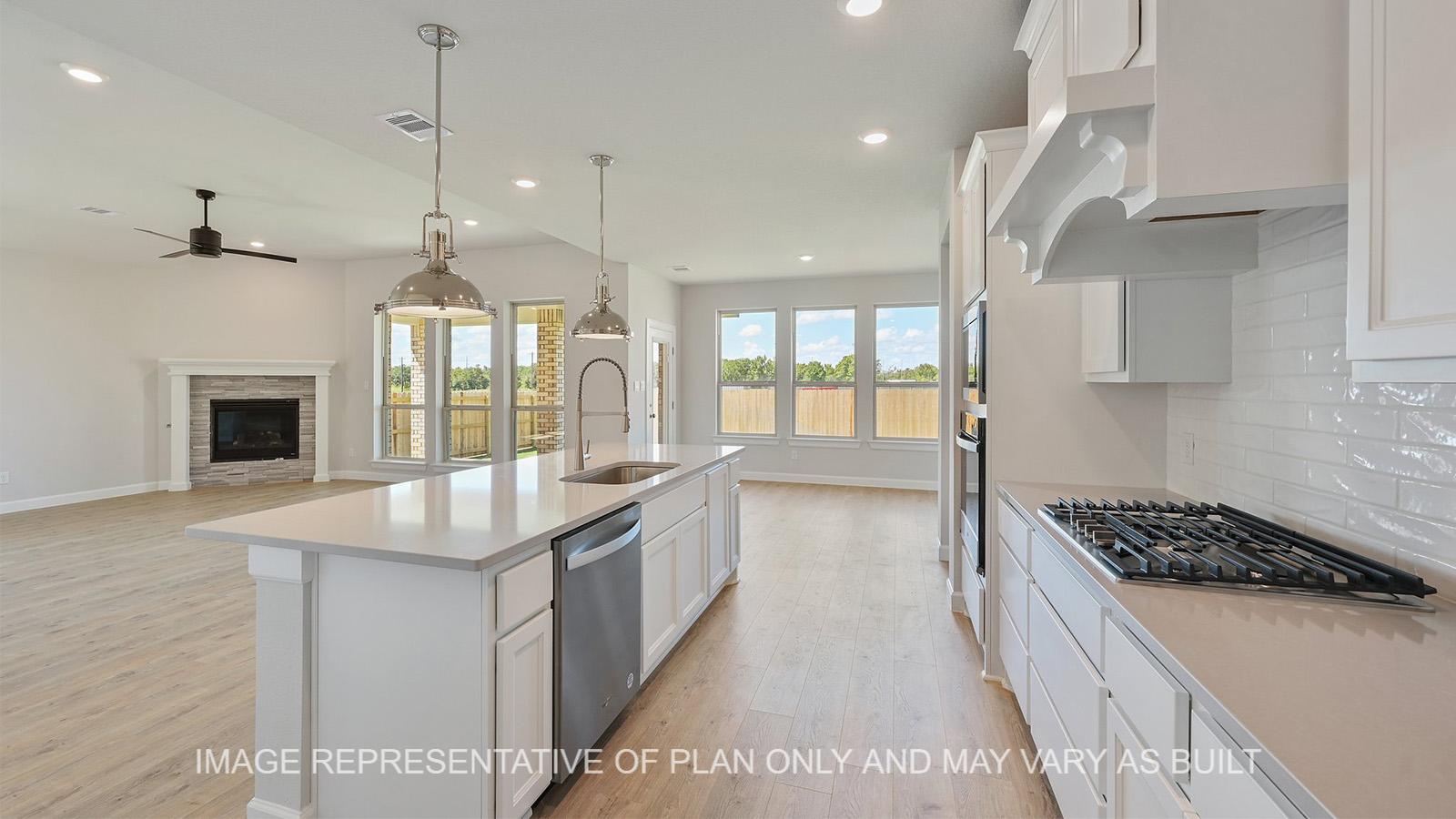 Hampton kitchen with view to living room.
