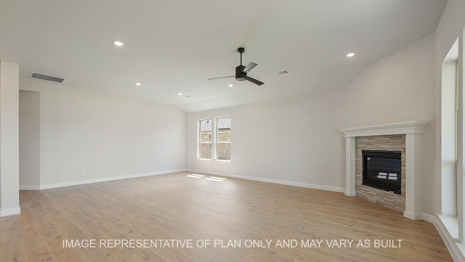 Hampton living room with laminate flooring and fireplace