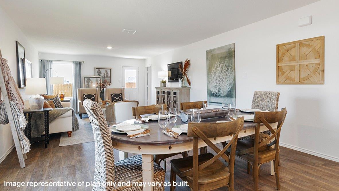 Estero dining room open concept with view of living room.