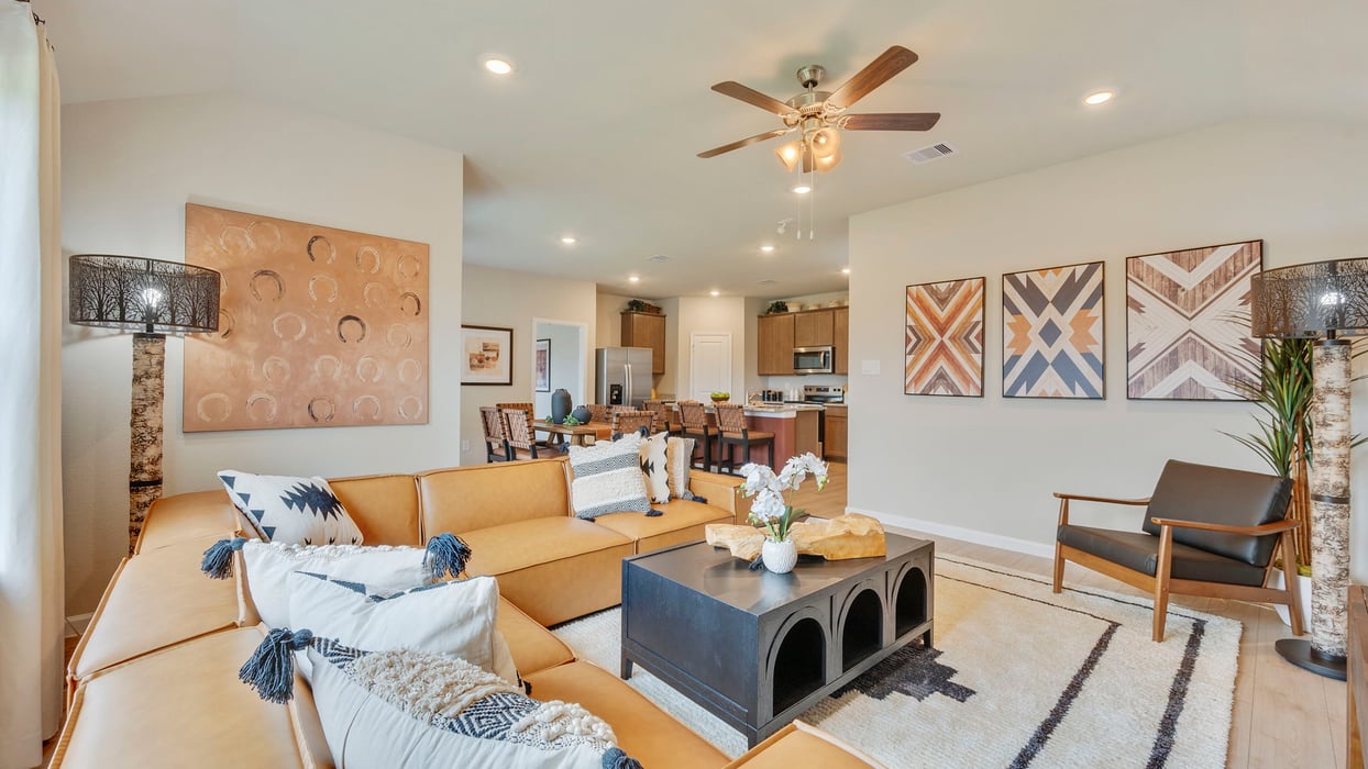 Knox Landing Model Home Living Space with kitchen view