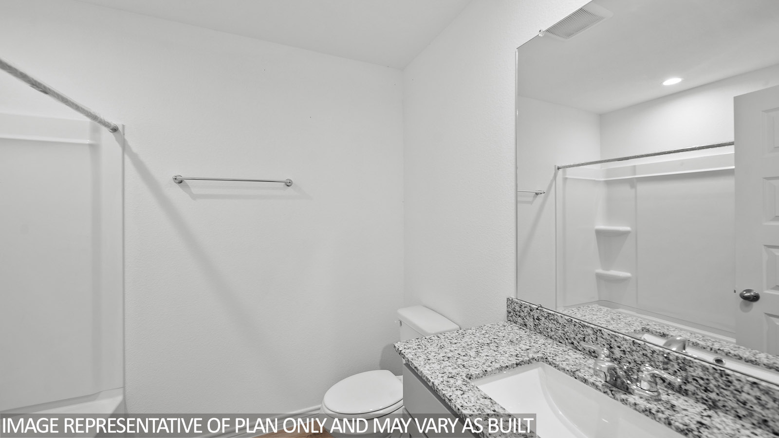 Baxtor primary bathroom with clear shower glass enclosure and white tile surround in shower.