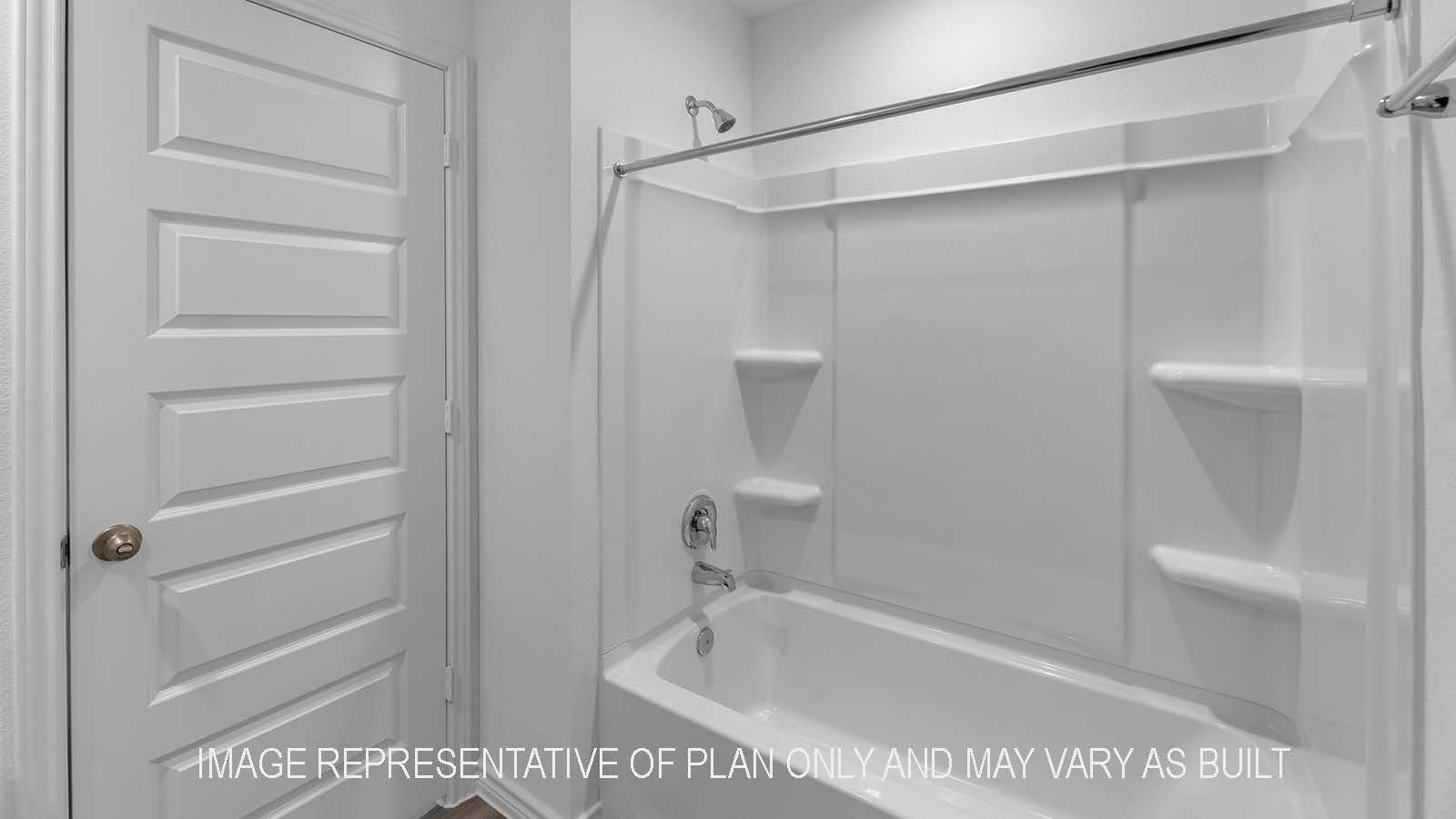 Denton secondary bathroom with granite countertops and shower/tub combo.