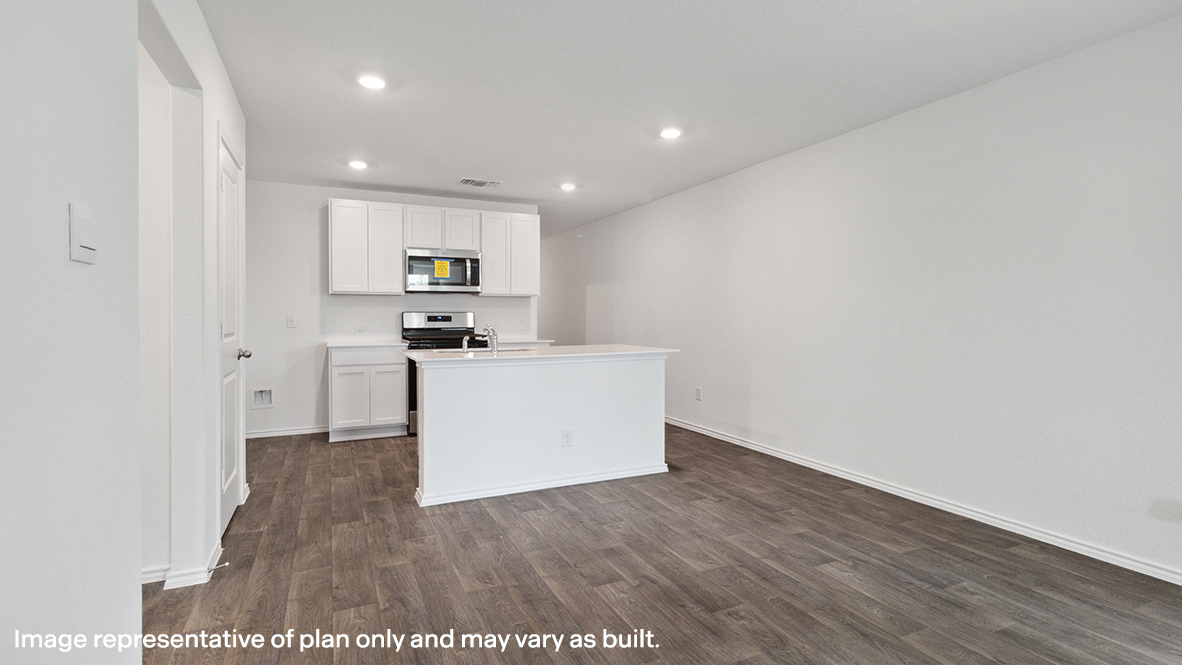 Caprock dining room open concept with view of kitchen.