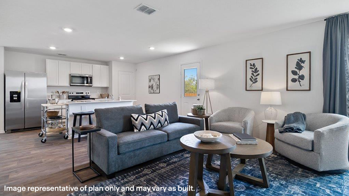 Franklin living room open concept with view of kitchen.