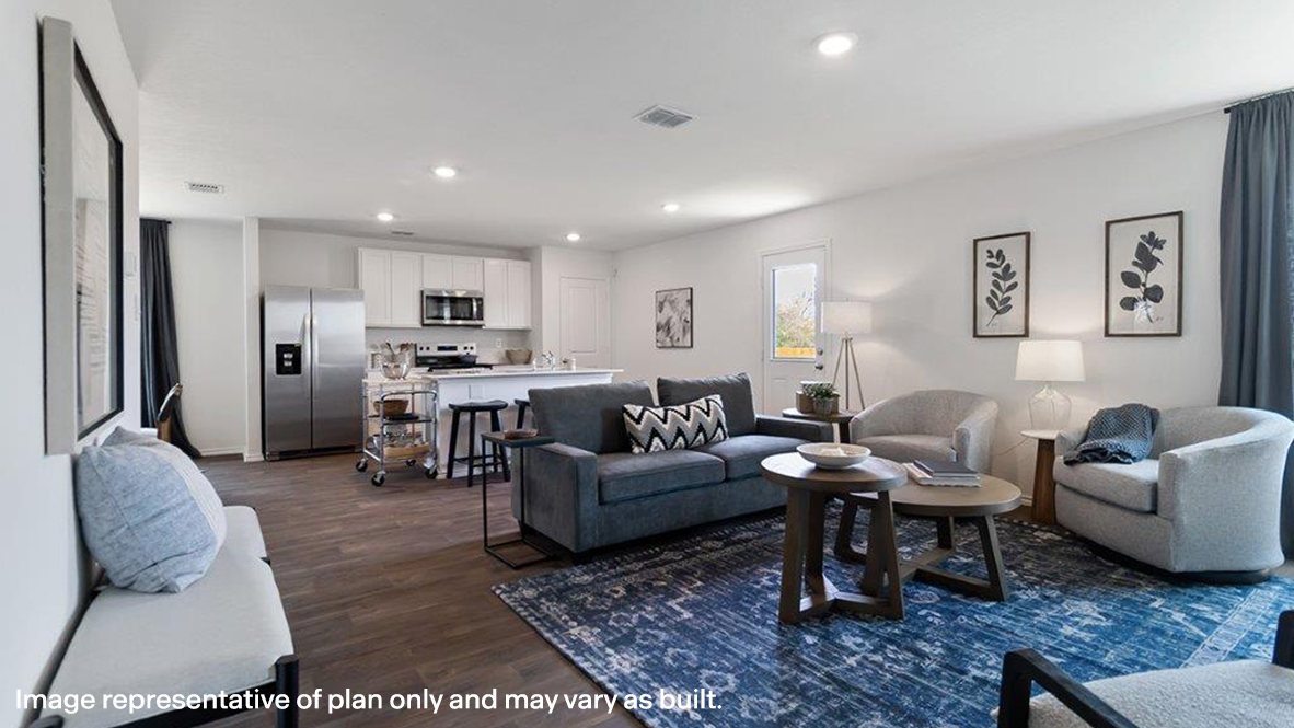 Franklin living room open concept with view of kitchen.