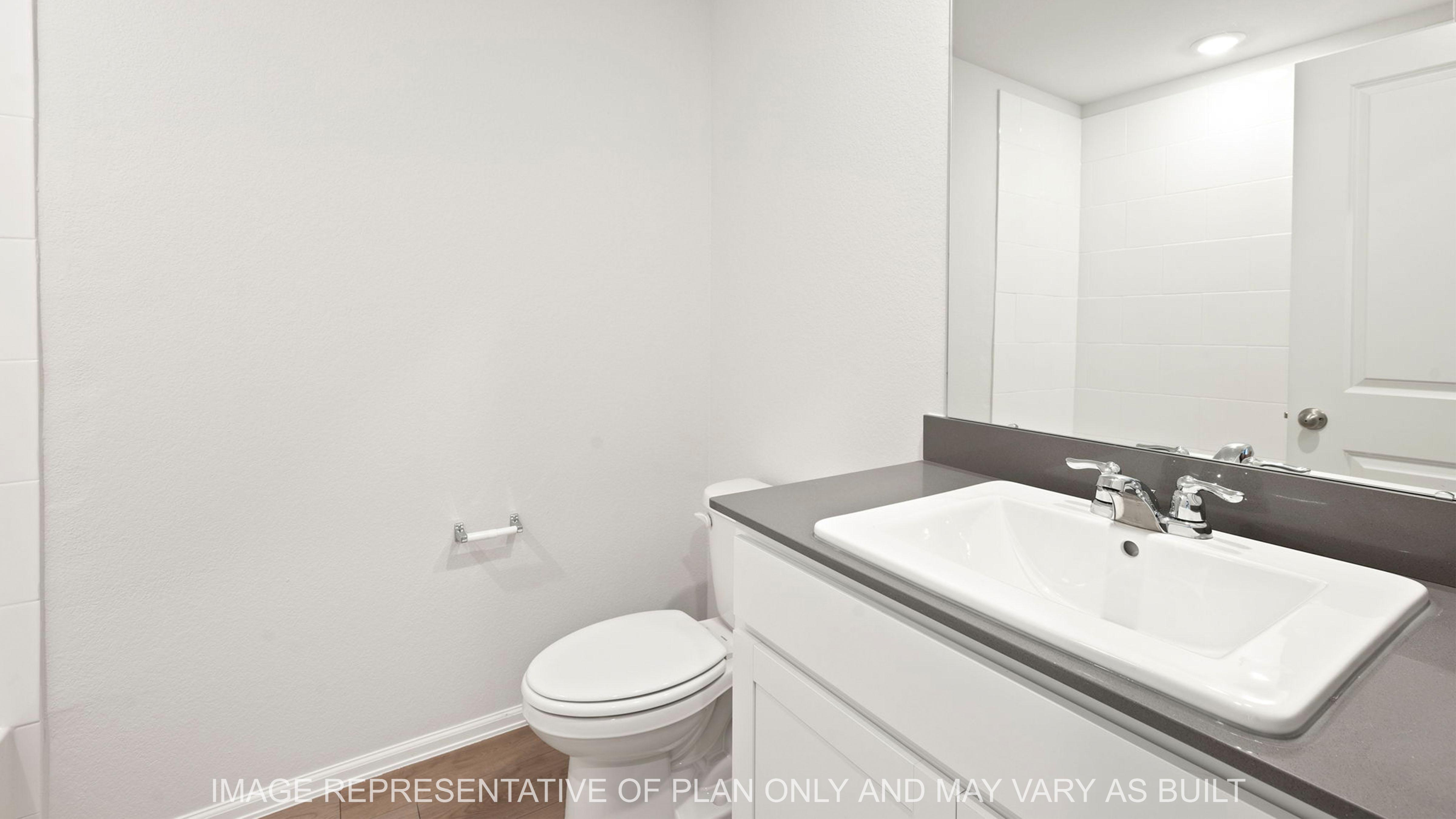 Easton bathroom 2 with quartz counterrtops and white cabintery