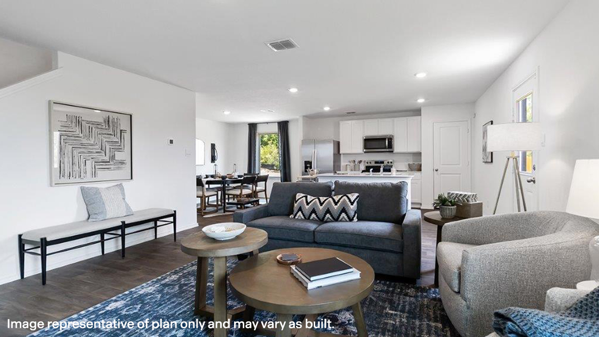 Franklin living room open concept with view of kitchen.