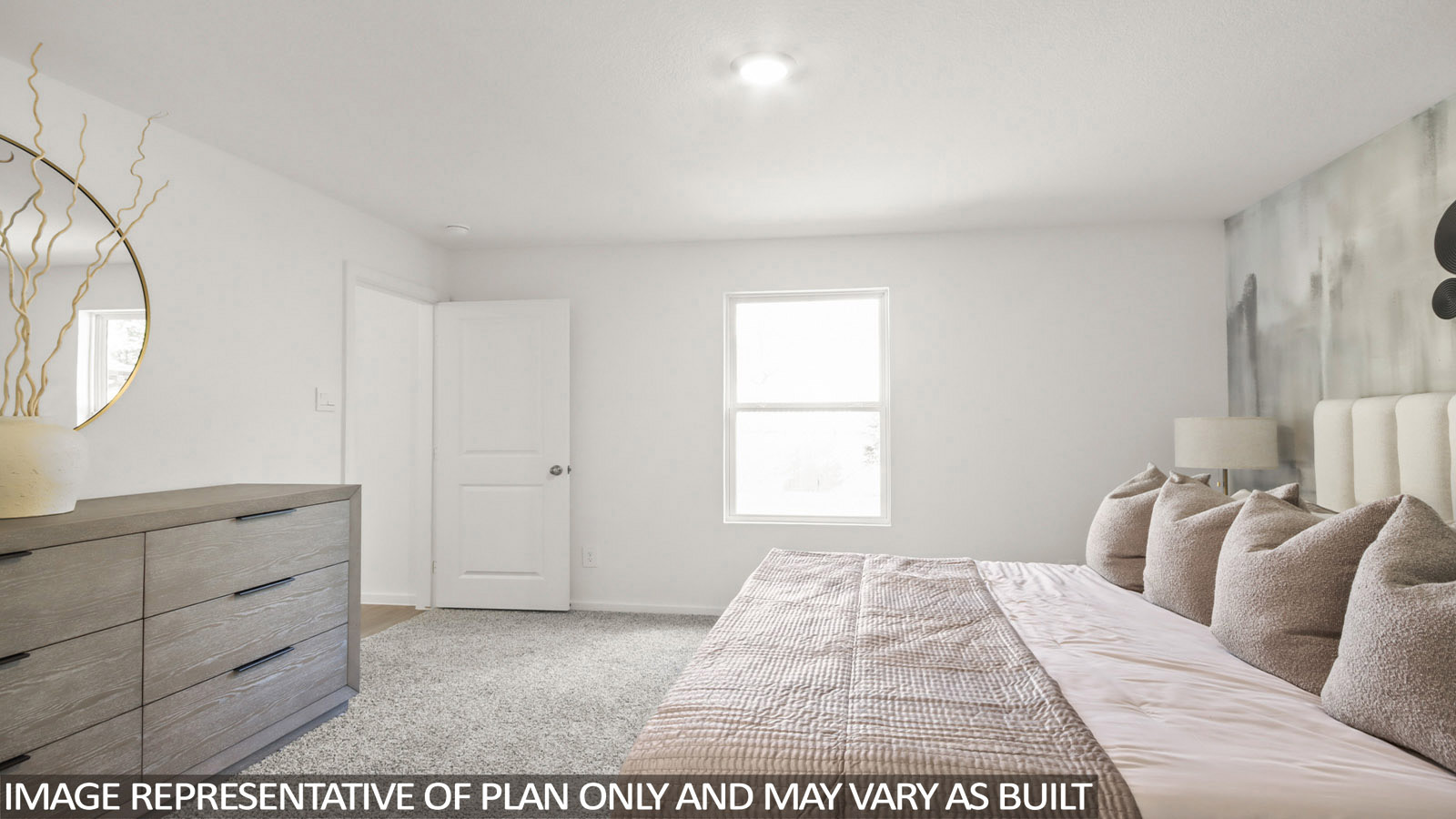 Austin primary bedroom with carpeted flooring and window for natural lighting.