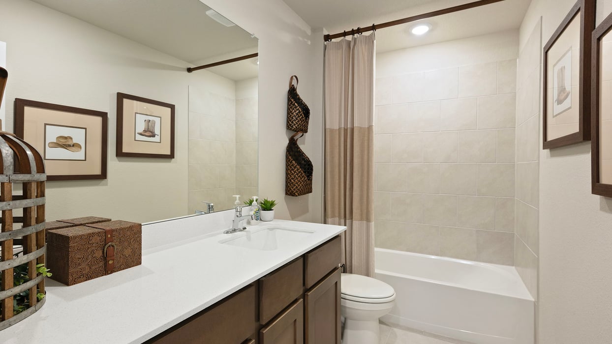 Grand Lake Model Home secondary bathroom with quartz countertop