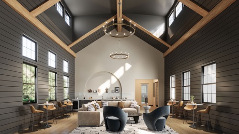 clubhouse community room will feature comfortable seating and a kitchenette