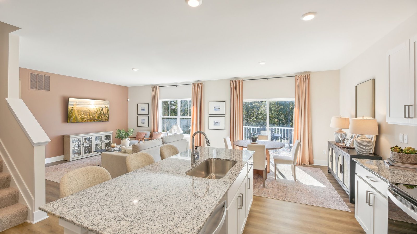 open concept living room and dining room and kitchen