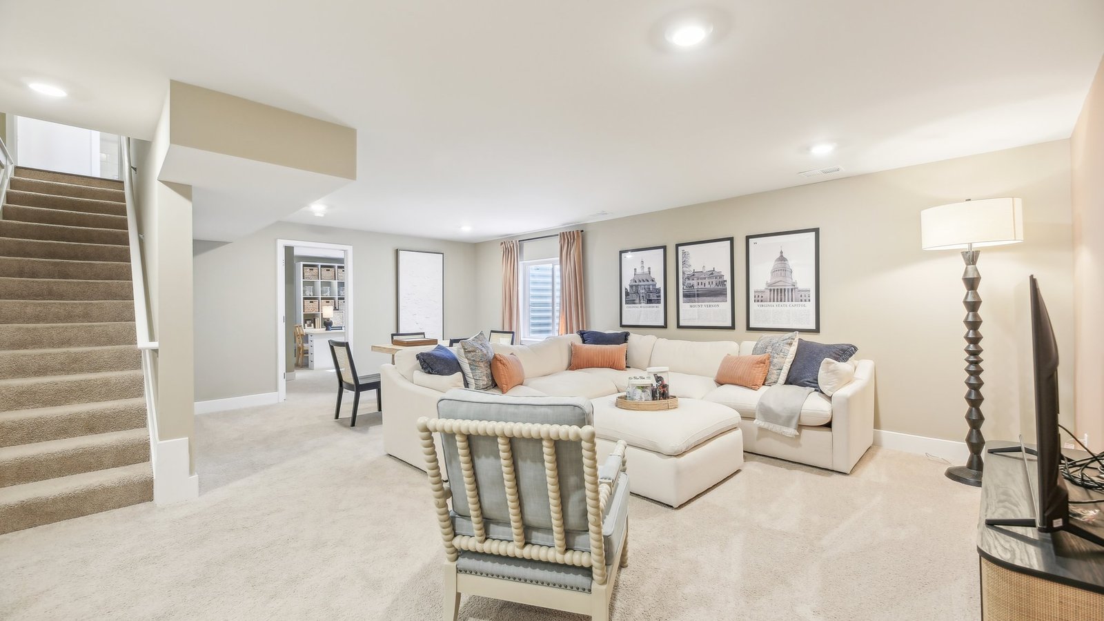 open concept basement living space