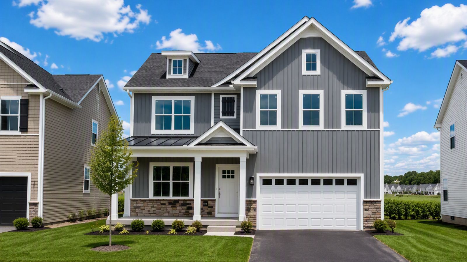 Move-in ready new construction home in Winchester, VA featuring modern curb appeal, spacious design, and a desirable cul-de-sac location.