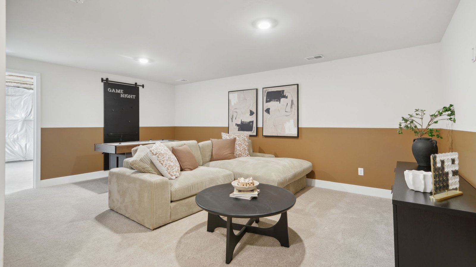 modern basement living area