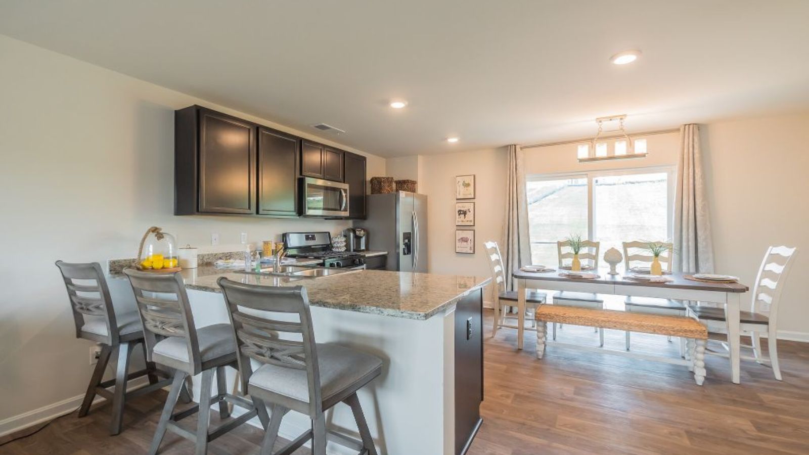 open concept kitchen and dining