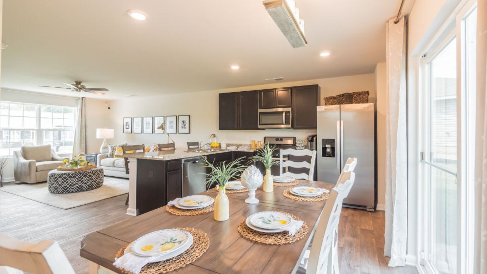 open concept kitchen and dining