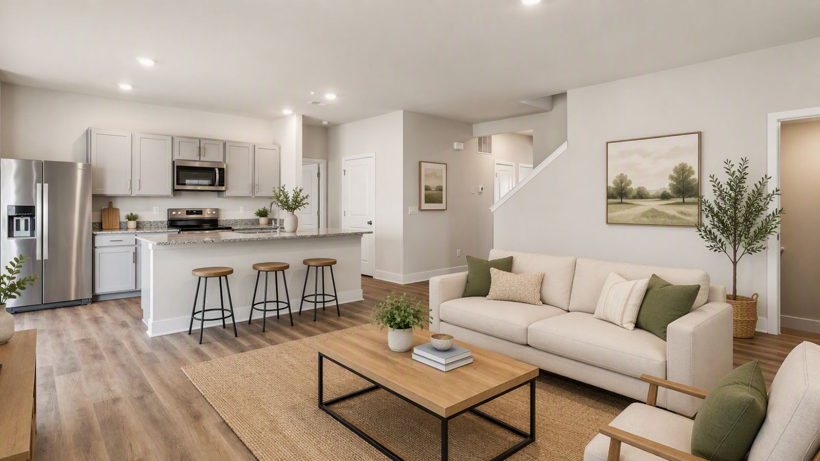 Open-concept family room in a new Winchester VA single-family home featuring spacious living area, abundant natural light, and modern finishes.