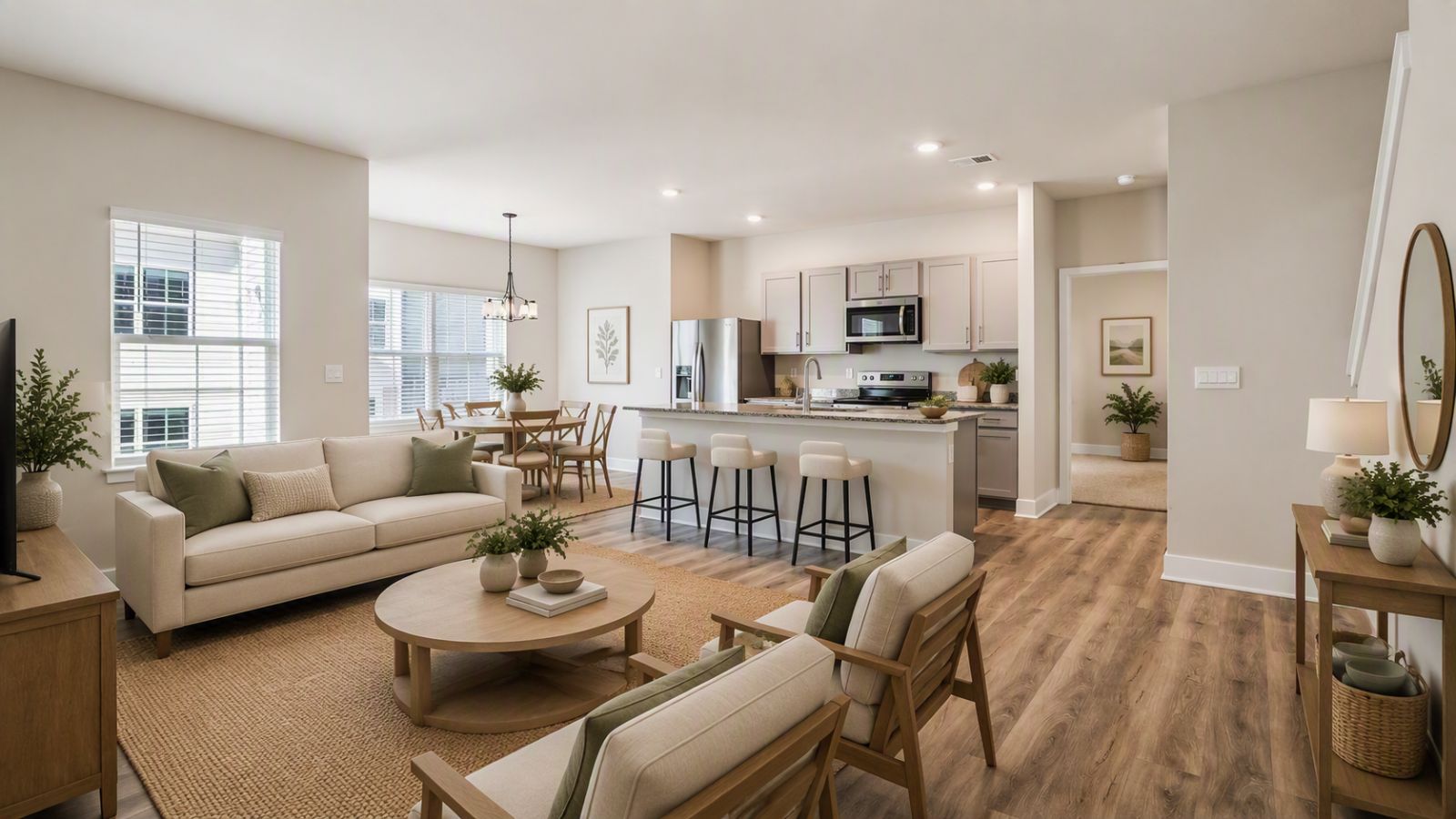 Open-concept family room in a new Winchester VA single-family home featuring spacious living area, abundant natural light, and modern finishes.