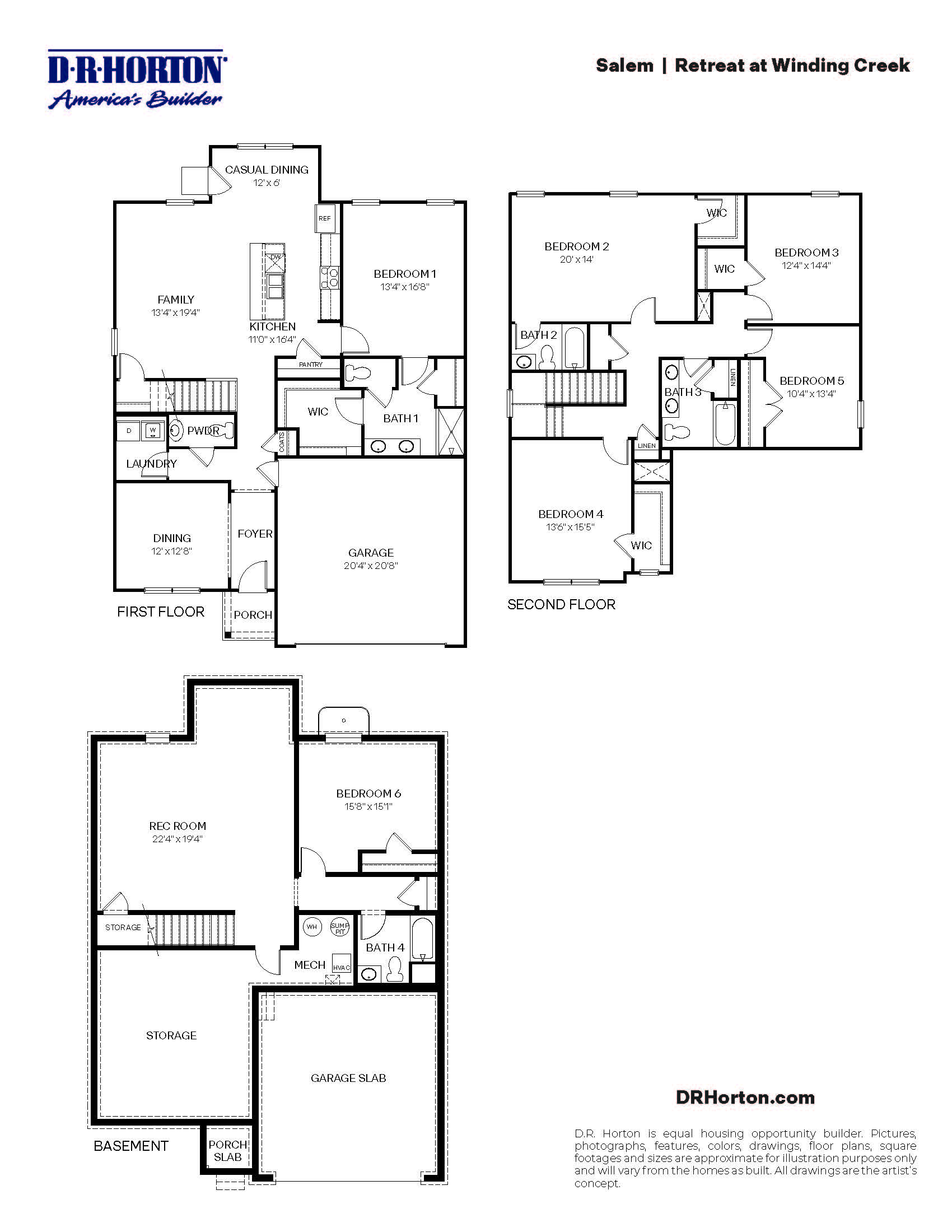 Salem floorplan with 4 upstairs bedrooms