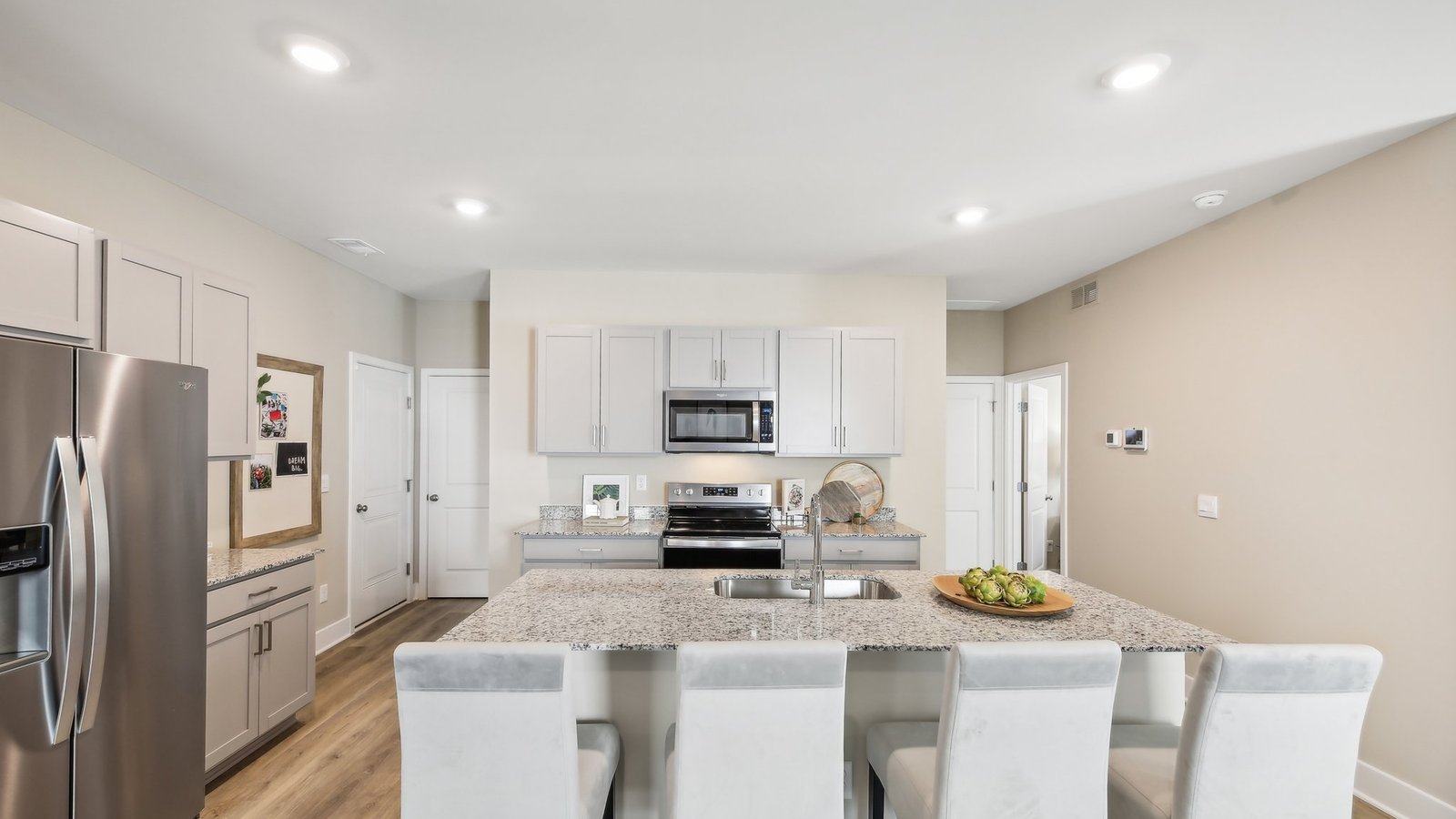 Large breakfast island is perfect for casual dining