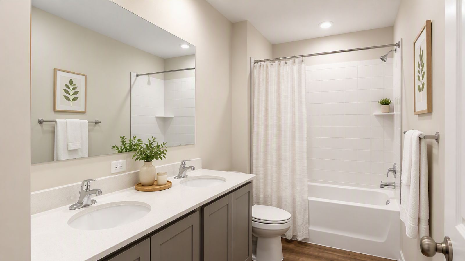 secondary full bathroom with dual sink vanity