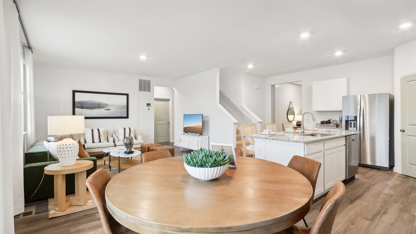open concept living and dining room