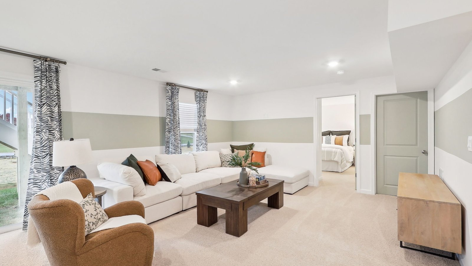 open concept basement living area