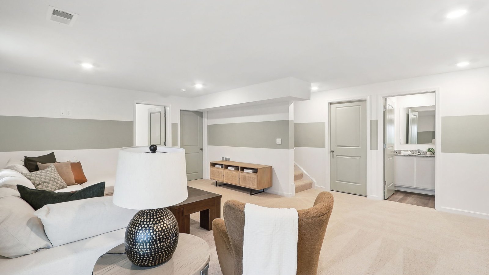 open concept basement living area