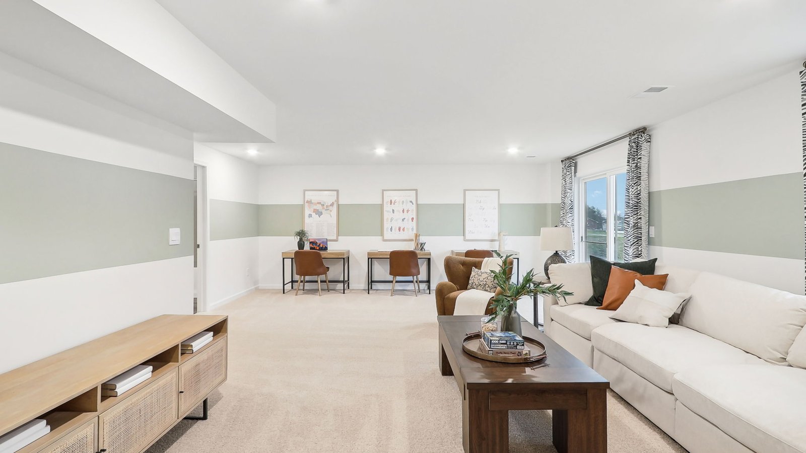 open concept basement living area