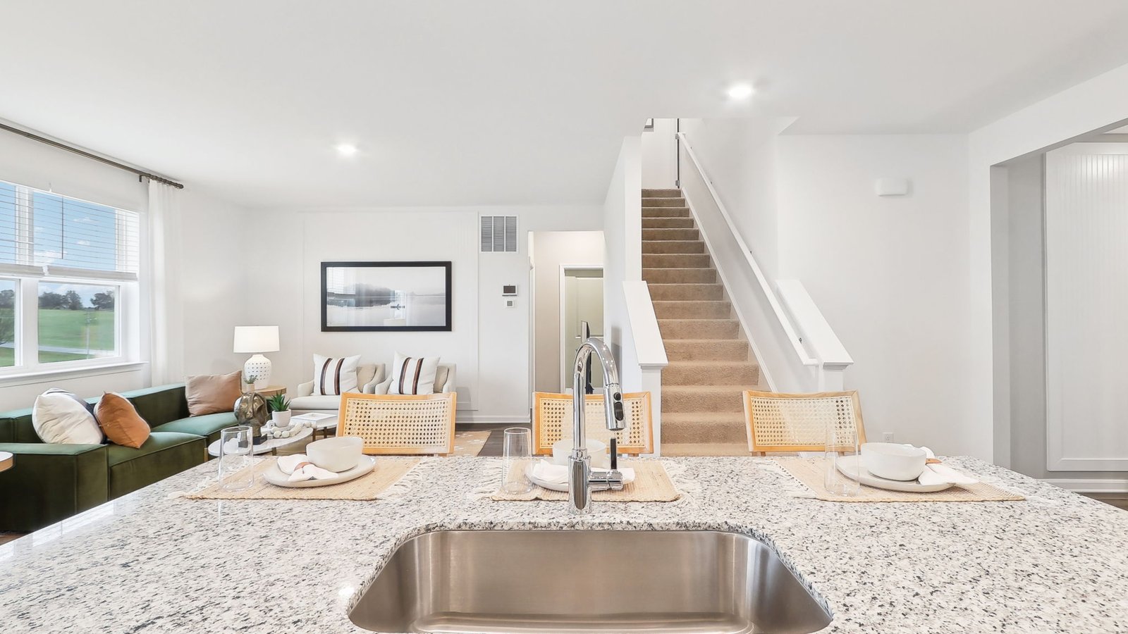 open concept kitchen and living area