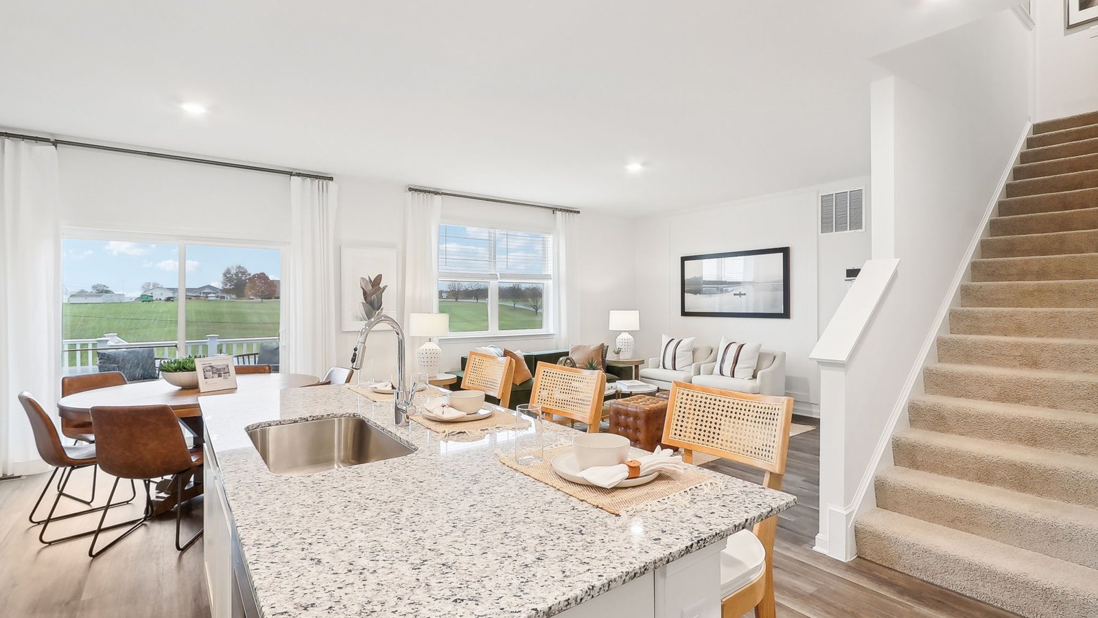 open concept kitchen and living area