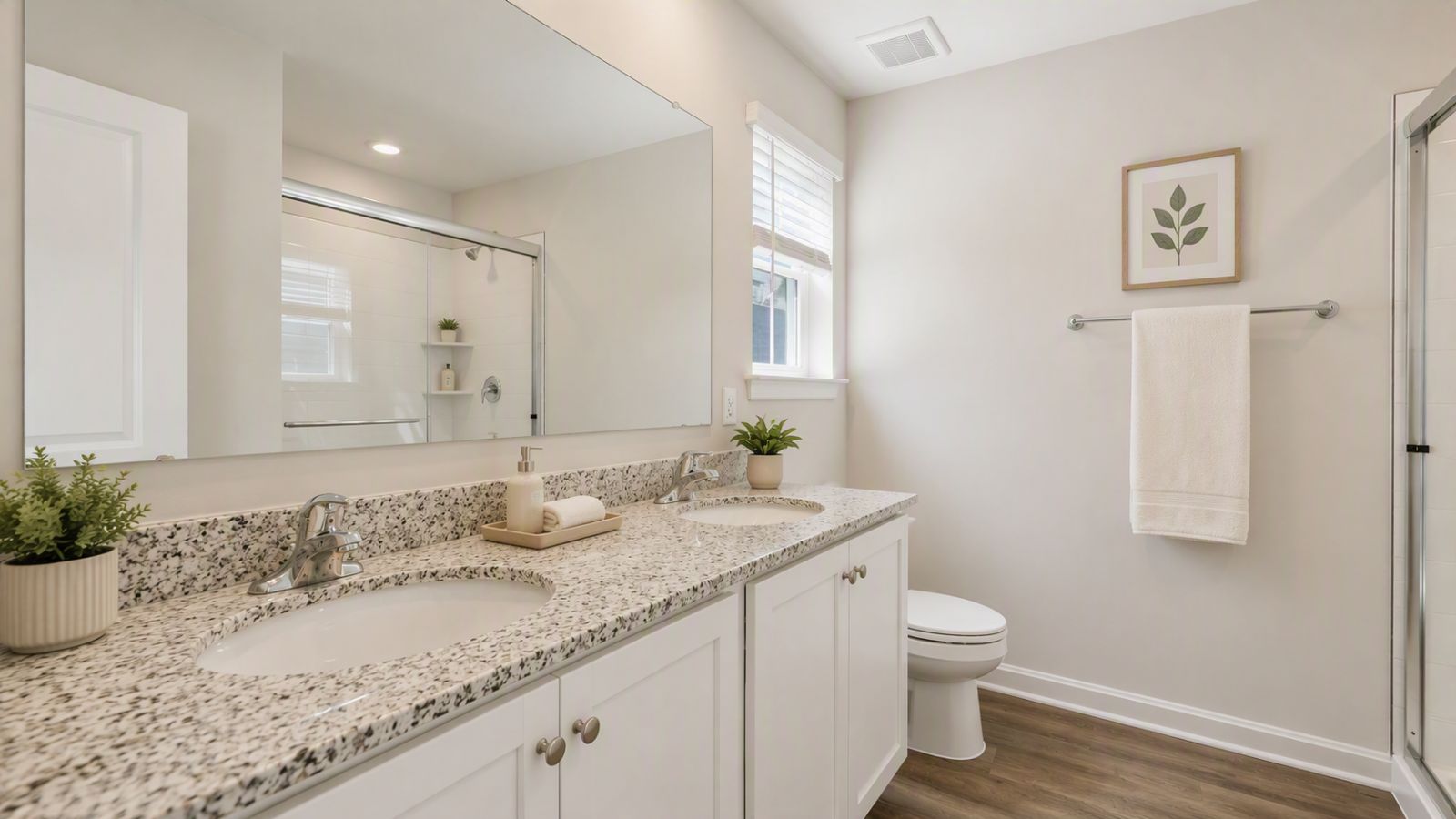 Luxury primary bathroom with walk-in shower
