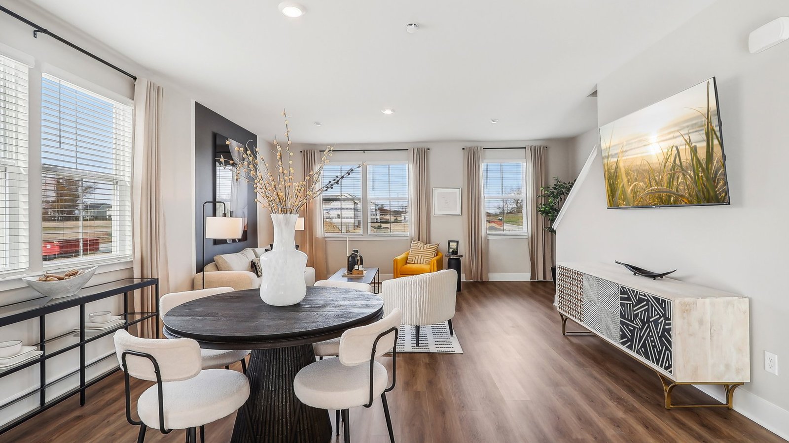 open concept living and dining space